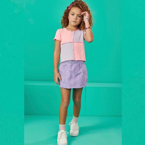 Imagem de Conjunto Infantil Menina Verão Blusa e Short Saia Em Sarja Tam 3 a 14 - Infanti