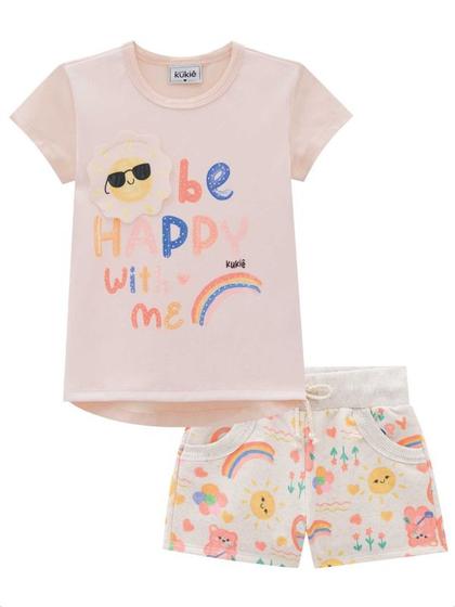 Imagem de Conjunto Infantil Menina Verão Blusa Laranja e Short Sun Tam 4 a 12 -Salmão Kukiê