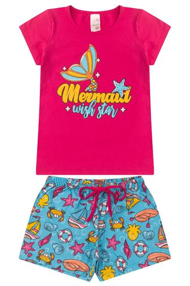 Imagem de Conjunto Infantil Menina Verão Blusa Manga e Shorts com Elástico em Cotton