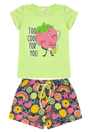 Imagem de Conjunto Infantil Menina Verão Blusa Manga e Shorts com Elástico em Cotton