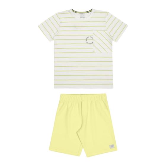 Imagem de Conjunto infantil menino alakazoo camiseta listrado e bermuda amarelo