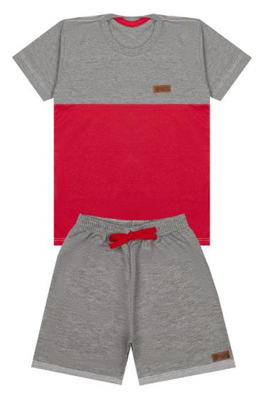 Imagem de Conjunto Infantil Menino Bicolor Vermelho e Mescla Cinza