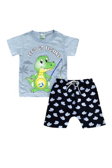 Imagem de Conjunto Infantil Menino Camiseta Cinza Fishing com Bermuda Preta - Lumagy