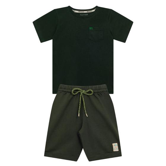 Imagem de Conjunto Infantil Menino, Camiseta Flamê E Bermuda Verde Militar