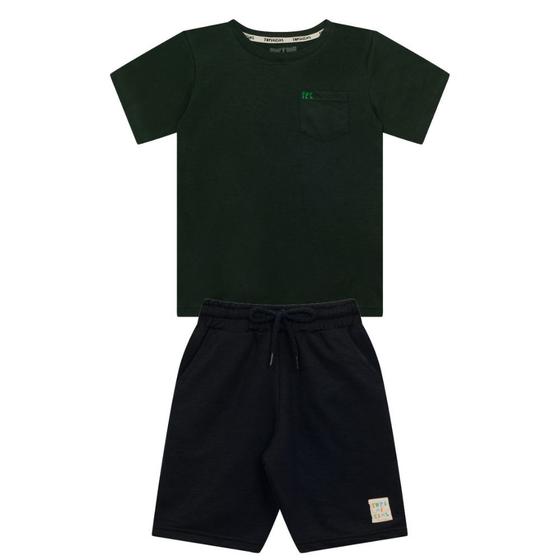 Imagem de Conjunto Infantil Menino, Camiseta Flamê Verde Militar E Bermuda Preta