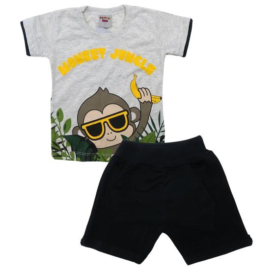 Imagem de Conjunto Infantil Menino Camiseta Macaquinho Bermuda Bolsos