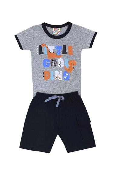 Imagem de Conjunto Infantil Menino Camiseta Mescla Little e Bermuda Preta Moletinho- Pituki