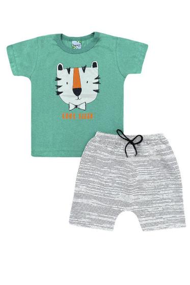 Imagem de Conjunto Infantil Menino Camiseta Verde Tiger com Bermuda Mescla - Lumagy