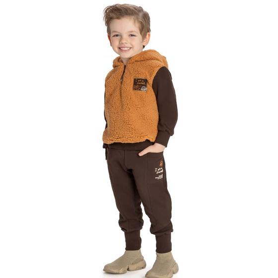 Imagem de Conjunto Infantil Menino Inverno Casaco Teddy Com Capuz E Calça Moletom  Tam 4 a 8 - Angerô