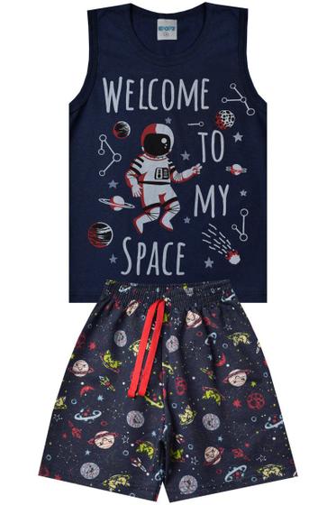 Imagem de Conjunto Infantil Menino Regata Welcome To My Space Azul Marinho