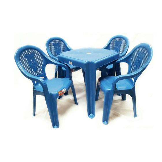 Imagem de Conjunto Infantil Mesa E 4 Cadeiras Antares Azul Kit 01 Jogo