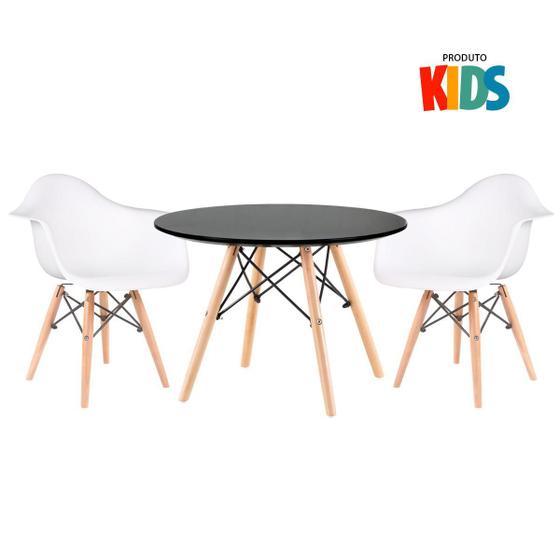 Imagem de Conjunto infantil - Mesa Eames Junior preto + 2 cadeira Eiffel Junior com braços