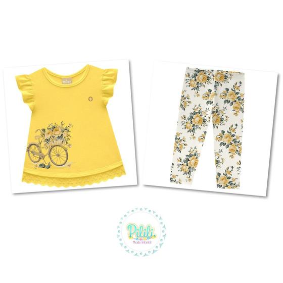 Imagem de Conjunto Infantil Milon Blusa e Legging em Cotton Amarelo/Off White