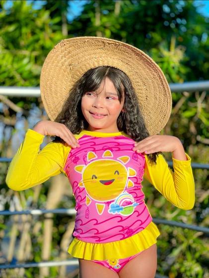 Imagem de Conjunto Infantil Moda Praia/Piscina Uv50+ Camiseta Manga Longa + Calcinha Babado