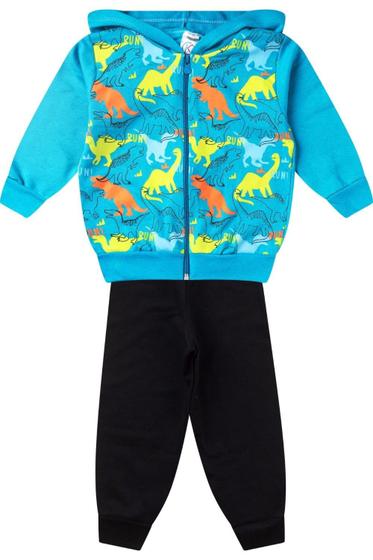 Imagem de Conjunto Infantil Moletom Menino Com Capuz - Dinos - Azul