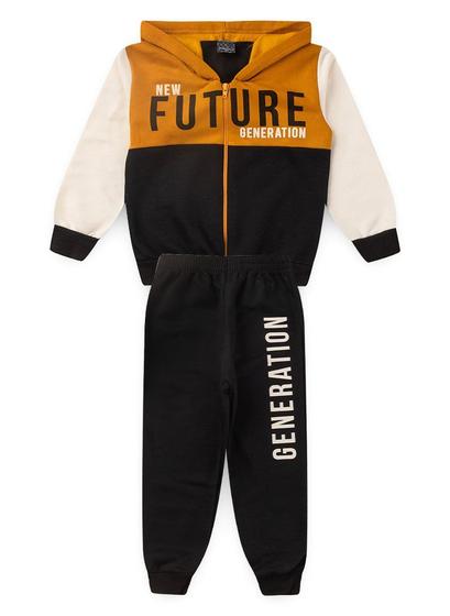 Imagem de Conjunto Infantil Moletom Menino Com Capuz - New Future Generation - Mostarda e Preto