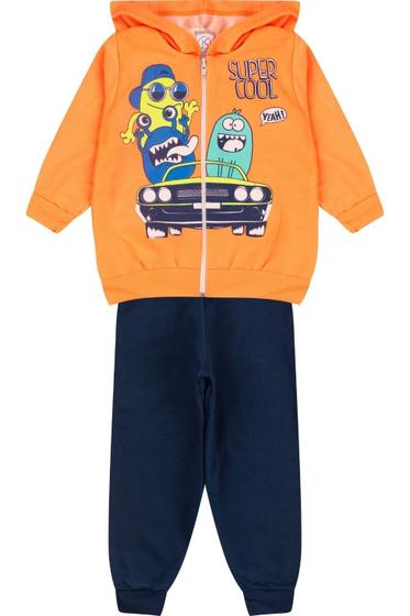 Imagem de Conjunto Infantil Moletom Menino Com Capuz - Super Cool - Laranja