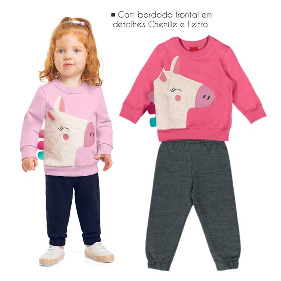 Imagem de Conjunto Infantil Moletom Pelúciado Feminino Unicórnio Kyly