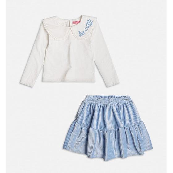 Imagem de Conjunto Infantil Momi Blusa e Saia em Cotelê Off White/Azul