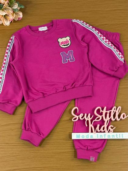 Imagem de Conjunto Infantil Momi Inverno Calça e Casaco Ursinho Pink