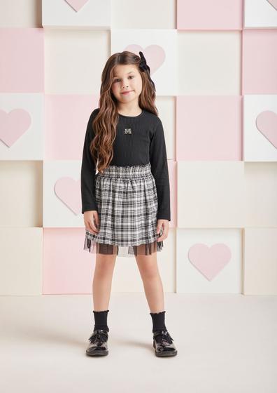 Imagem de Conjunto Infantil Momi Inverno Saia Xadrez e Blusa Preta