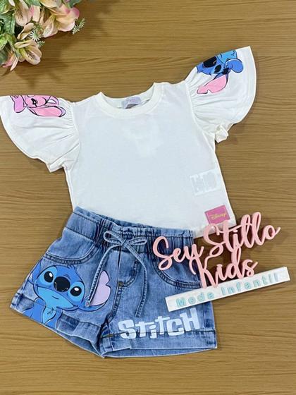 Imagem de Conjunto Infantil Momi Verão com Shorts Jeans e Blusa Sttich