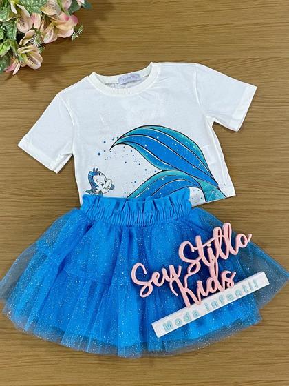 Imagem de Conjunto Infantil Momi Verão Saia Tule e Blusa Pequena Sereia Azul