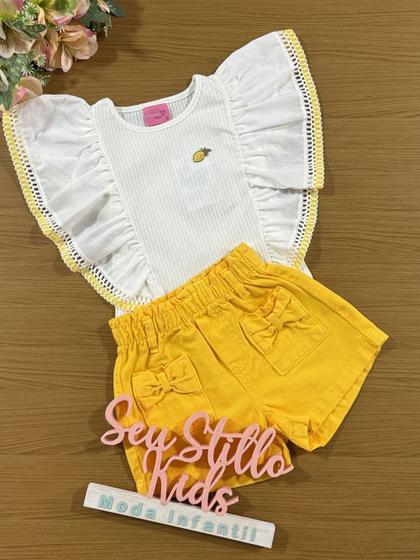 Imagem de Conjunto Infantil Momi Verão Shorts Amarelo e Blusa Babado