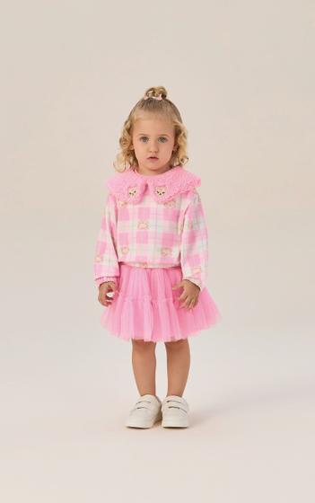 Imagem de Conjunto Infantil Petit Cherie Inverno Com Saia Tule e Blusa Pink Neon Ursinha