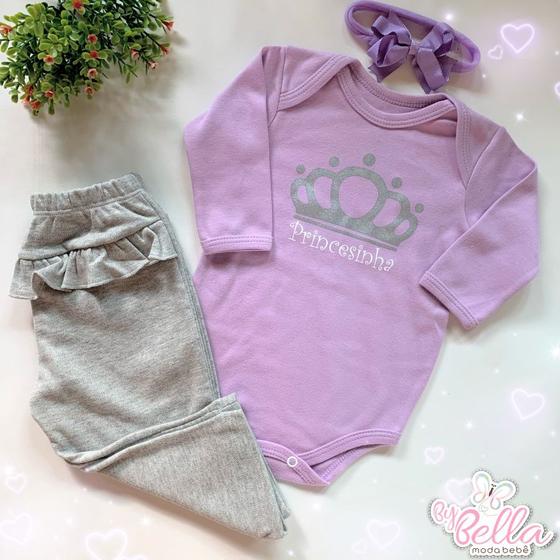 Imagem de Conjunto infantil pijama algodão longo princesinha lilás