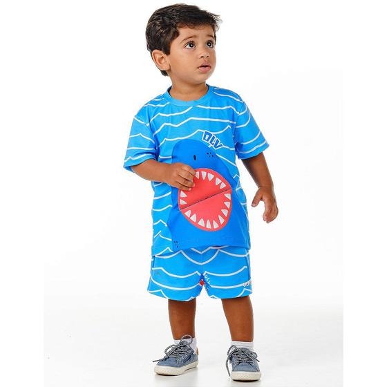 Imagem de Conjunto Infantil Pijama Curto Camiseta Tubarão Menino Oliver