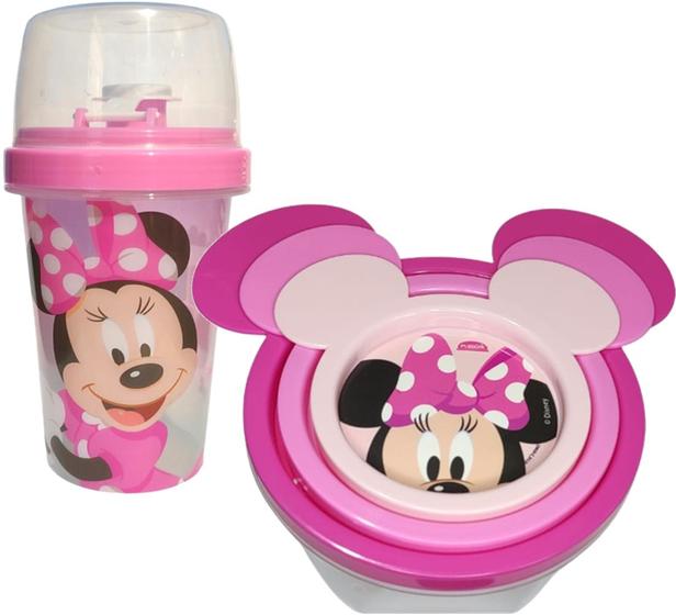 Imagem de Conjunto Infantil Porta Lanche Minnie Rosa 4 Itens Plasutil