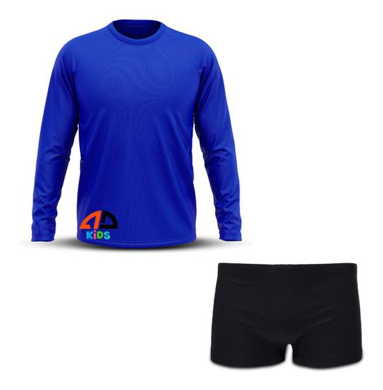 Imagem de Conjunto Infantil Praia Menino Proteção UV 50+ Camisa e Sunga Boxer Azul Royal