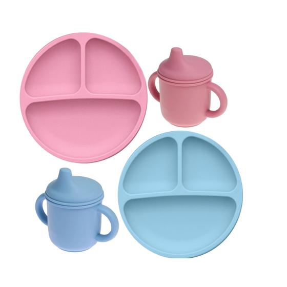 Imagem de Conjunto infantil Prato + Copo Silicone Baby com 3 Divisória Alimentação divertida