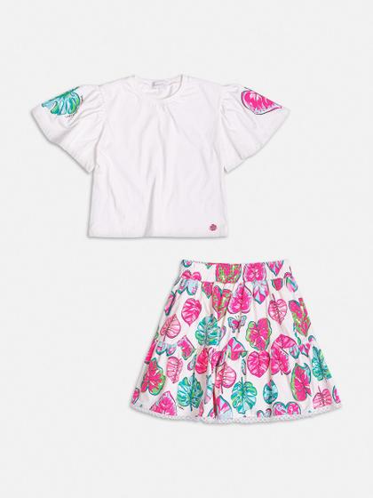 Imagem de Conjunto Infantil Saia Folhas e Blusa Off