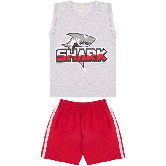 Imagem de Conjunto Infantil Shark Cinza com Vermelho