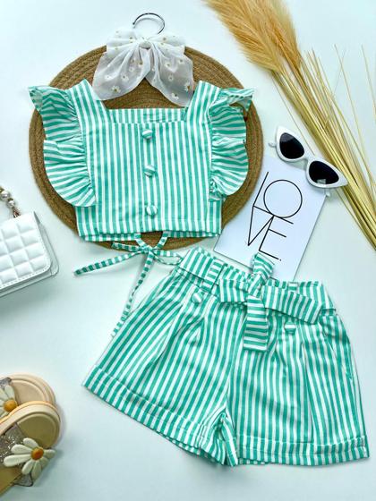 Imagem de Conjunto Infantil Short saia+Cropped ou Macaquinho em LINHO