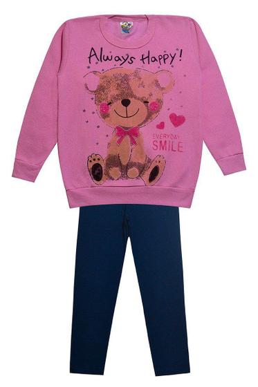 Imagem de Conjunto Infantil Urso de Laço Rosa Claro - Malugui