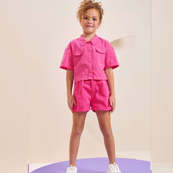 Imagem de Conjunto Infantil Verão Camisa Boxy em Tricoline com Shorts em Sarja Pita Tam 8 a 12 - Infanti