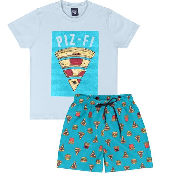 Imagem de Conjunto Infantil Verão Camiseta e Bermuda Microfibra Pizza 2 peças Tam 4 a 10 - Biogás