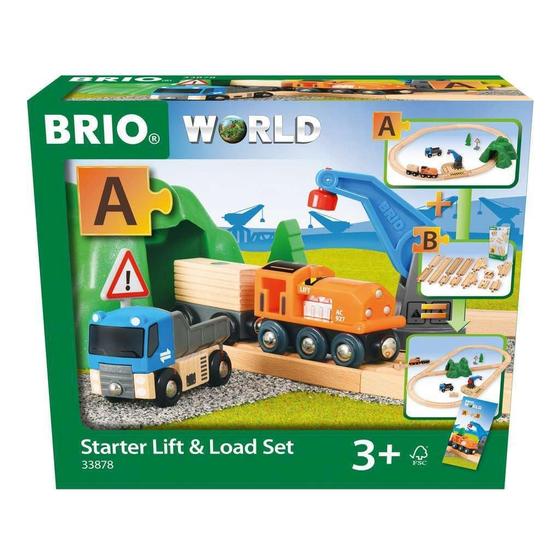 Imagem de Conjunto Inicial de Trem de Madeira com Elevador e Carga - Brinquedo Educativo