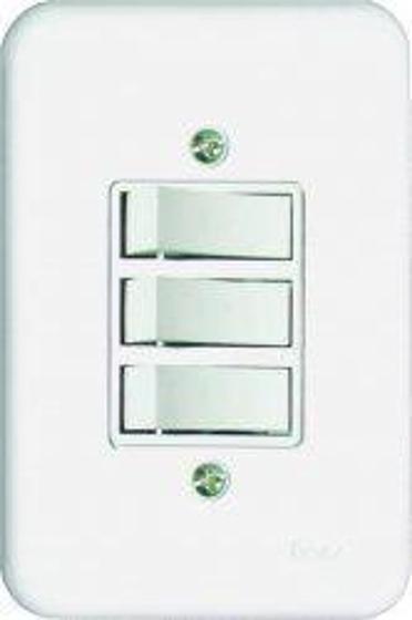 Imagem de Conjunto Interruptor 3 Teclas Simples 10A Embutir Radial Branco Completo