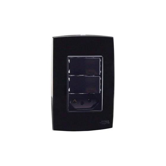 Imagem de Conjunto Interruptor Duplo 10A + Tomada 10A Preto Rubi - Force Line