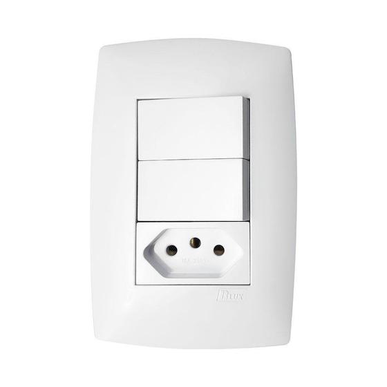Conjunto interruptor duplo simples com tomada 10A Home - Blux Menor preço em Conjunto interruptor duplo simples com tomada 10A Home - Blux