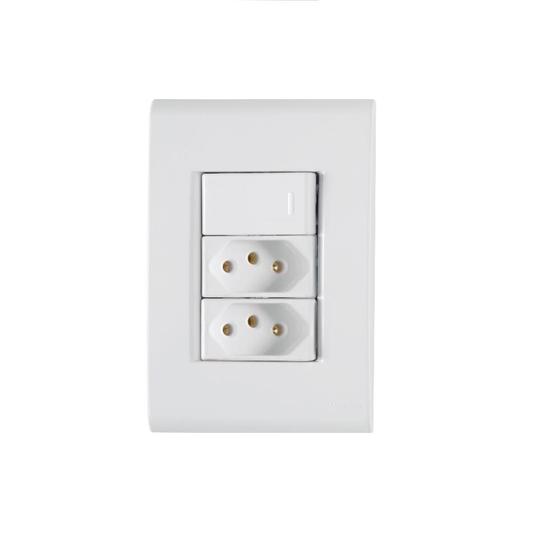 Imagem de Conjunto Interruptor Simples + 2 Tomada 2P+T 10A 4x2 Tramontina Liz