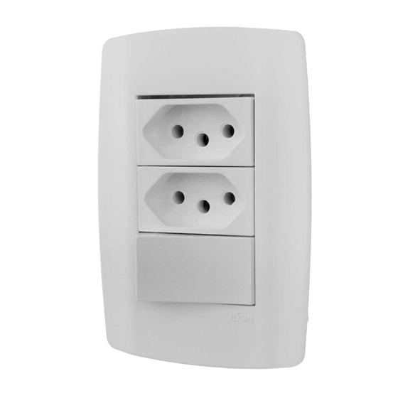 Imagem de Conjunto Interruptor Simples + 2 Tomadas 10A 250V Linha Slim Ilumi 80203