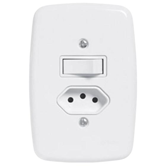 Imagem de Conjunto Interruptor Simples com Tomada 10A Pluzie Linha Ideale 3 Pinos Bivolt Elétrica de Parede Apagador de Luz