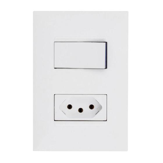 Imagem de Conjunto Interruptor Simples e Tomada 10A Branco 615074BC Pial Plus+