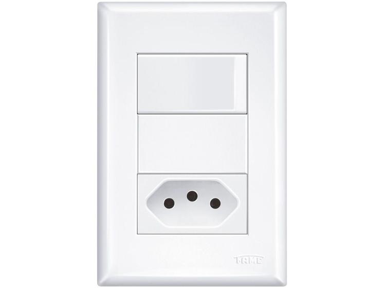 Conjunto Interruptor Simples e Tomada 2P+T 10A - Fame 4x2 Evidence Branco Imagem de Conjunto Interruptor Simples e Tomada 2P+T 10A - Fame 4x2 Evidence Branco