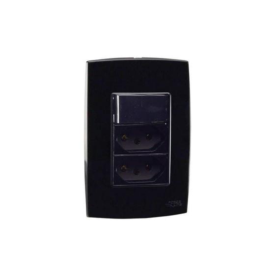 Imagem de Conjunto Interruptor Simples + Tomada Dupla 10A Preto Force Line